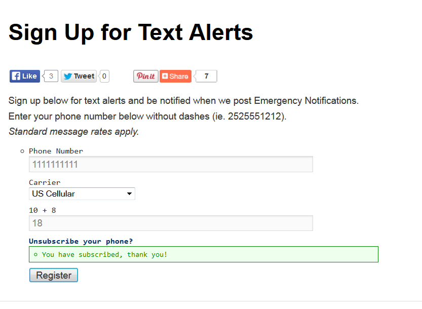Text Alert System for Emergency & Inclement Weather Messages