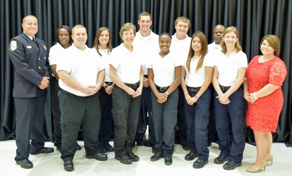 The College’s EMT-Basic graduates pictured are (Front Row, Left to Right) Russell Garrett of Wilson; Joshua Wedderien of Rocky Mount; Julia Lanier of Roanoke Rapids; Braxton Taylor of Spring Hope; and Briana Williams of Nashville; (Back Row, Left to Right) Olivia Moss, NCC EMS Coordinator; Brittany Beddingfield of Nashville; Sarah Gibson of Elm City; Elane Holt of Rocky Mount; Meredith Price of Zebulon; and Larry Carpenter, Clinical Coordinator.