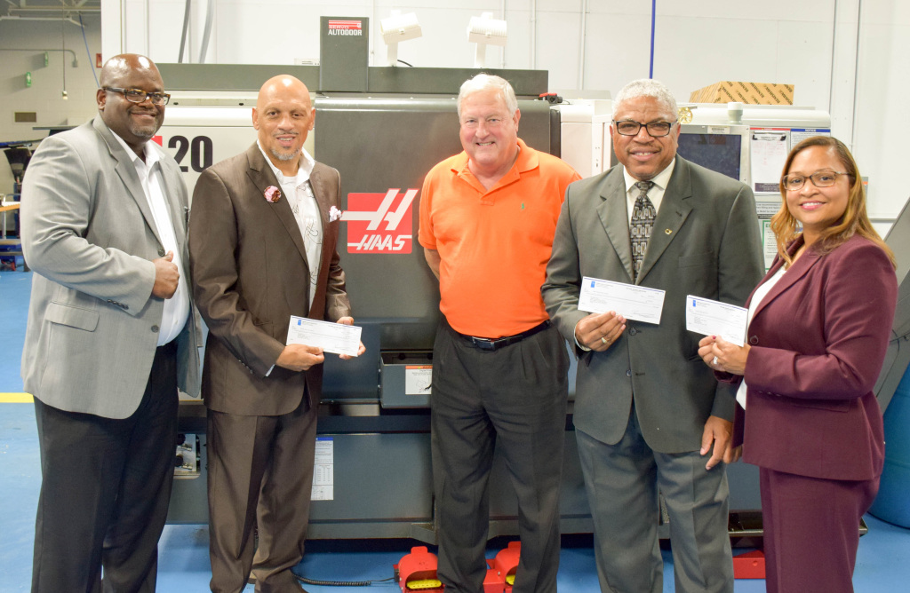 Pictured from left: Nash Rocky Mount Schools Superintendent Dr. Shelton Jeffries, Board of Education Chair Reginald Silver, Phillips Corporation Sales Engineer Steve Price, Board of Education Vice Chair William "Bill" Sharpe, Nash Rocky Mount Schools Director of Career and Technical Education Pamela Lewis.